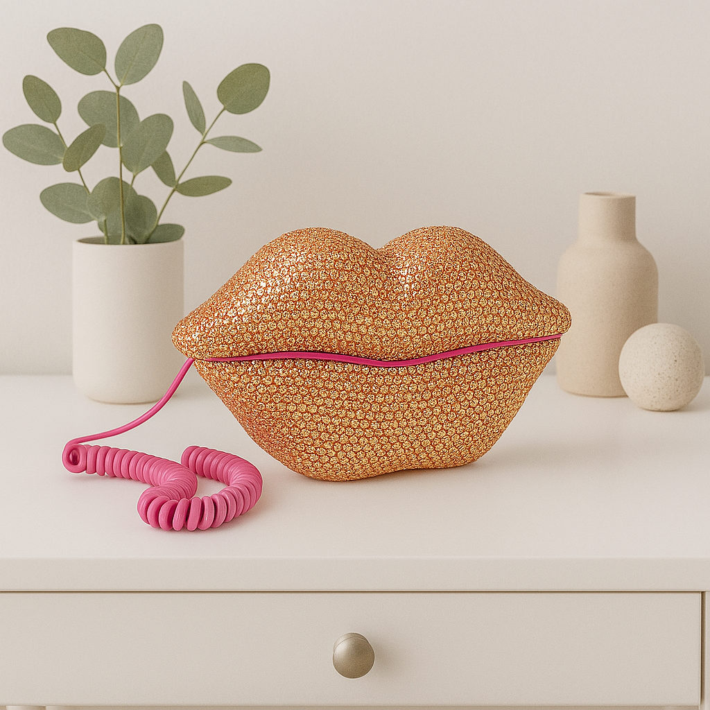 Telefon Mund-Lippen-Design Pink mit Strass Telephone Festnetz Schnurgebunden