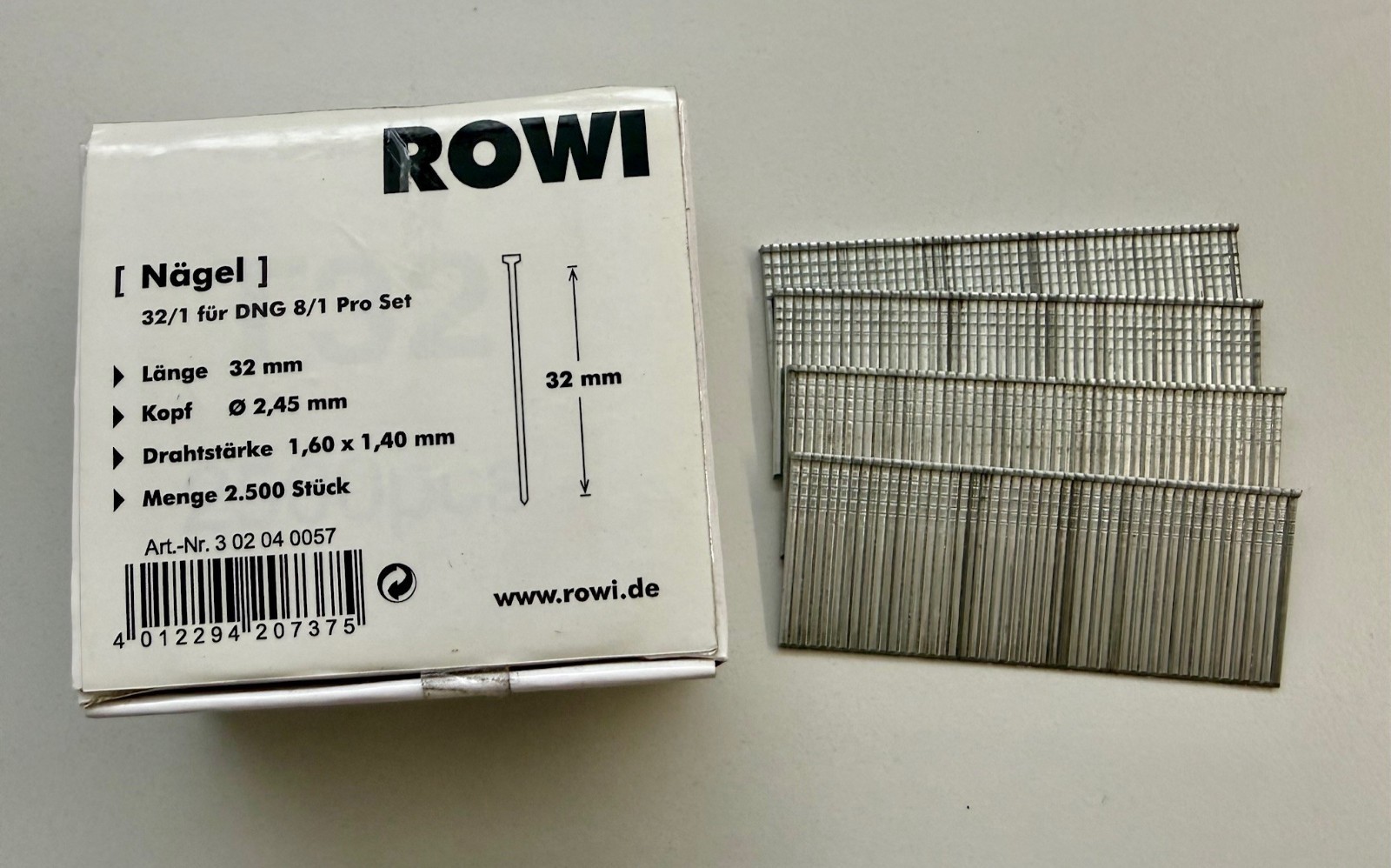 ROWI 2500 Stück Nägel 32 mm für Druckluftnagler Tacker Stauchkopfnägel