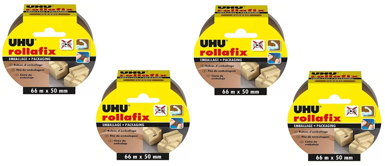 4x Uhu Rollafix Packband transparent 66m x 50mm Lager Umzug Karton Verpackung