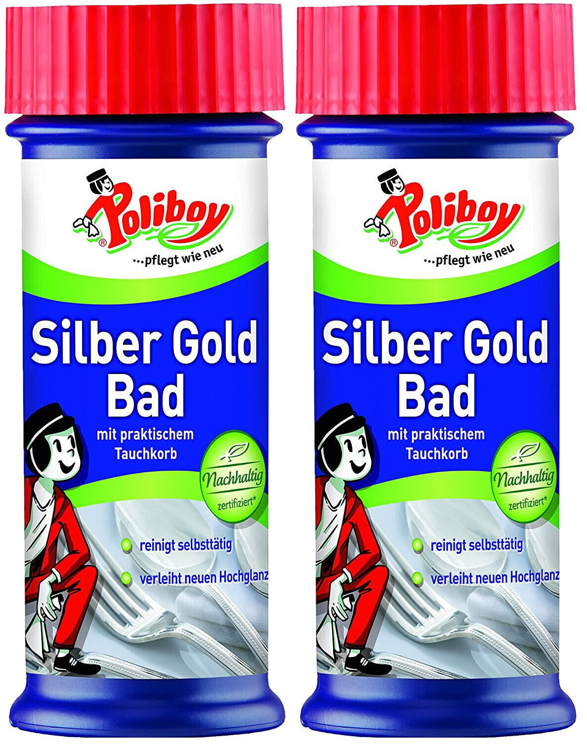 2 x Poliboy Schmuck Reiniger Silber Gold Reinigung Bad Tauchkorb reinigt selbst